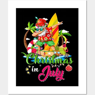 Christmas in July dabbing Santa Hawaiian Summer Surf Surfing Surfer Posters and Art